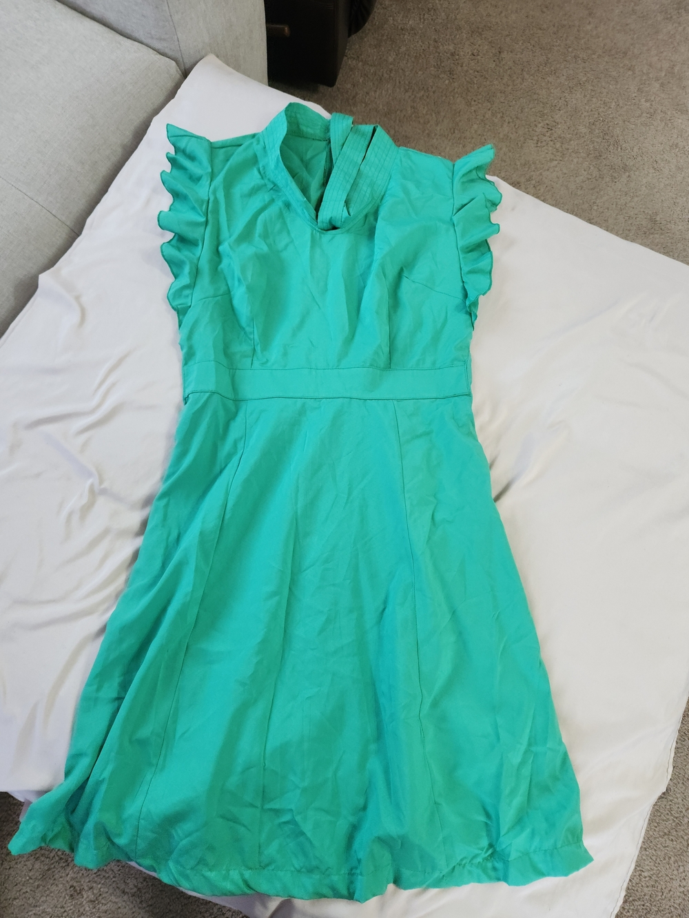 Women's Ruffle Sleeve A-Line Dress - Teal